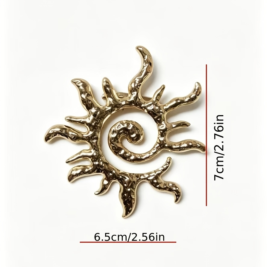 Retro Spiral Sun Brooch, Irregular Hammered Metal Pin